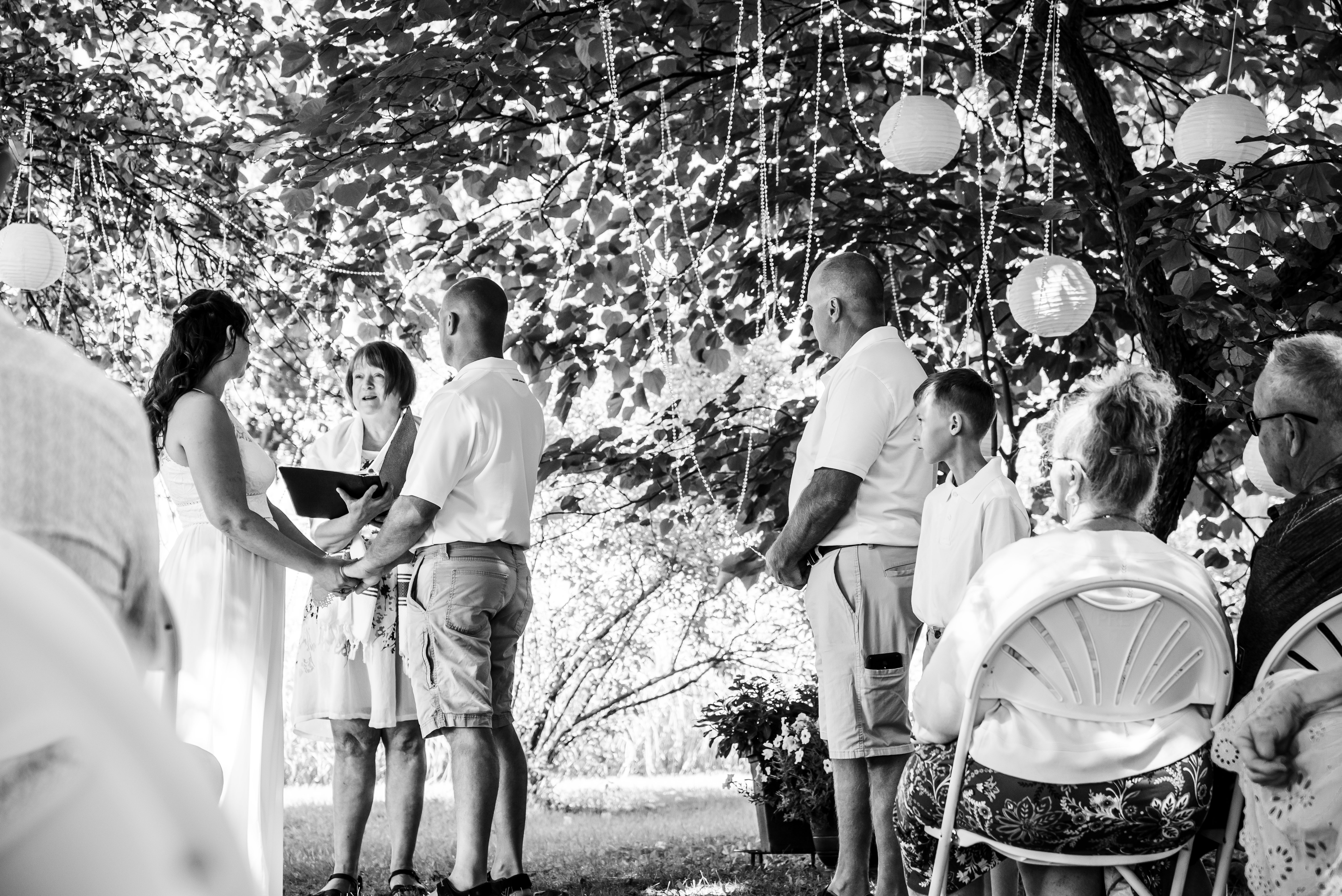 Black and white photo of the wedding ceremony