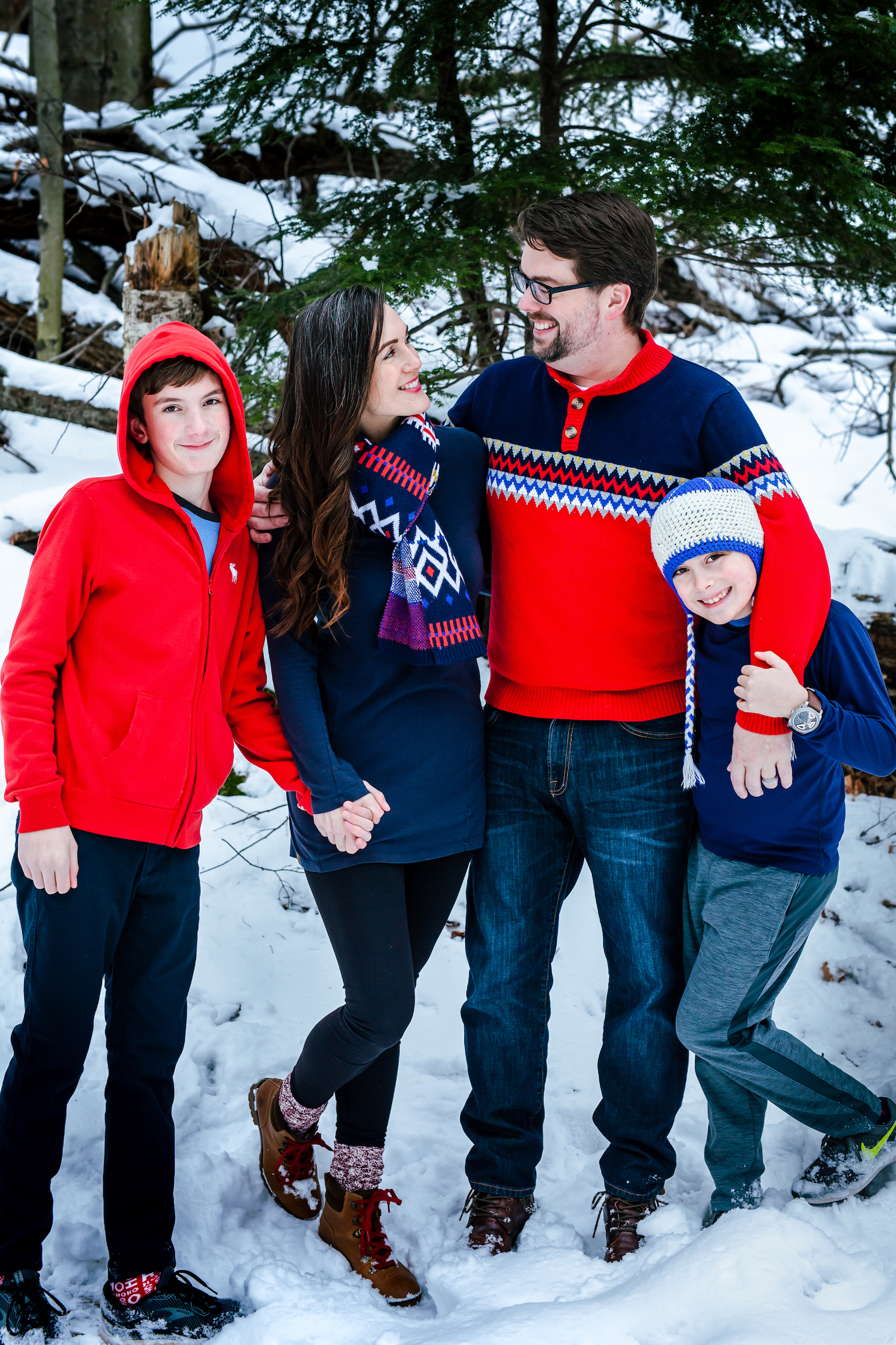 Family portrait in the woods