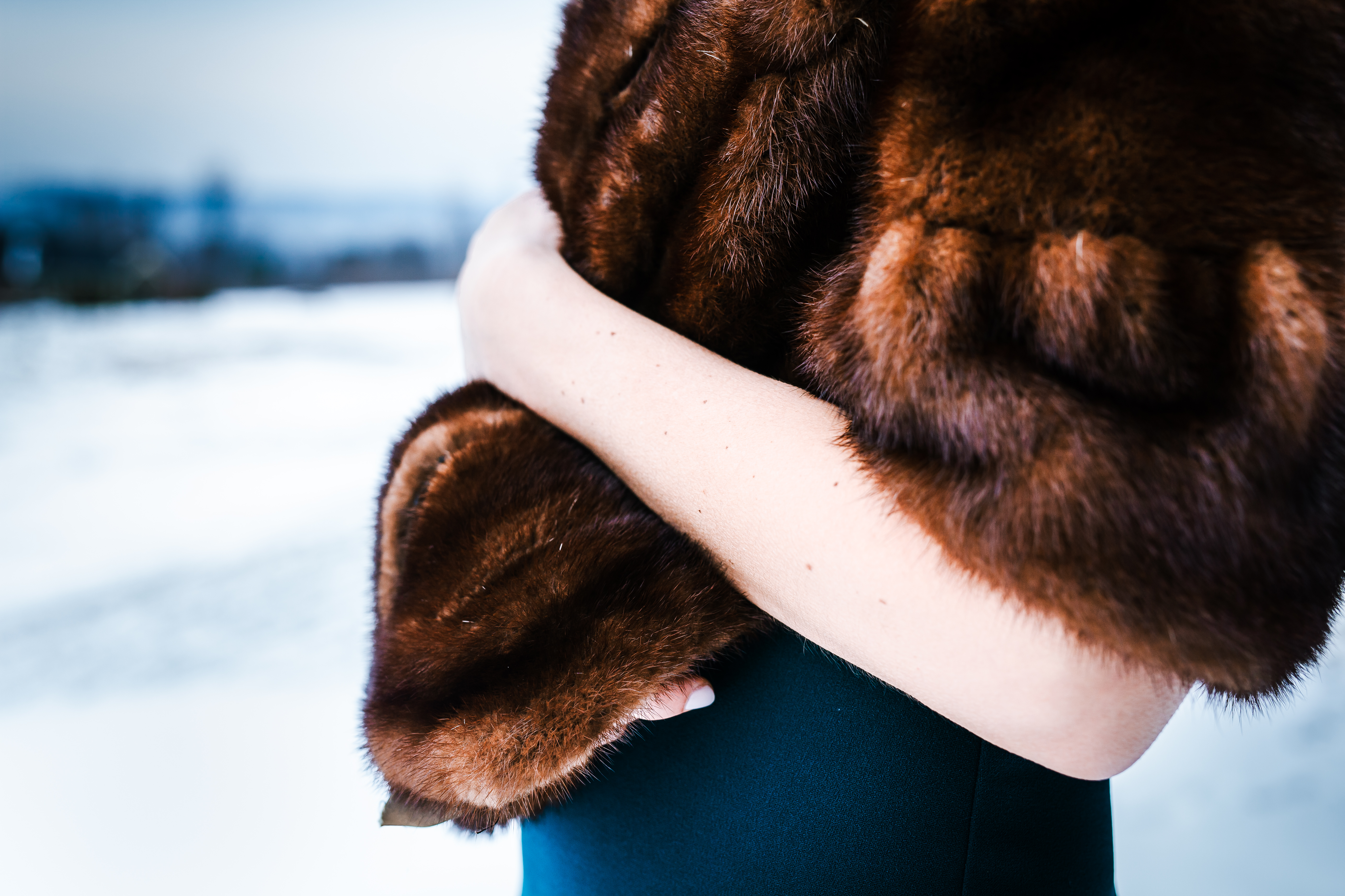 Person's Torso from the Side, Wearing a Fur Wrap